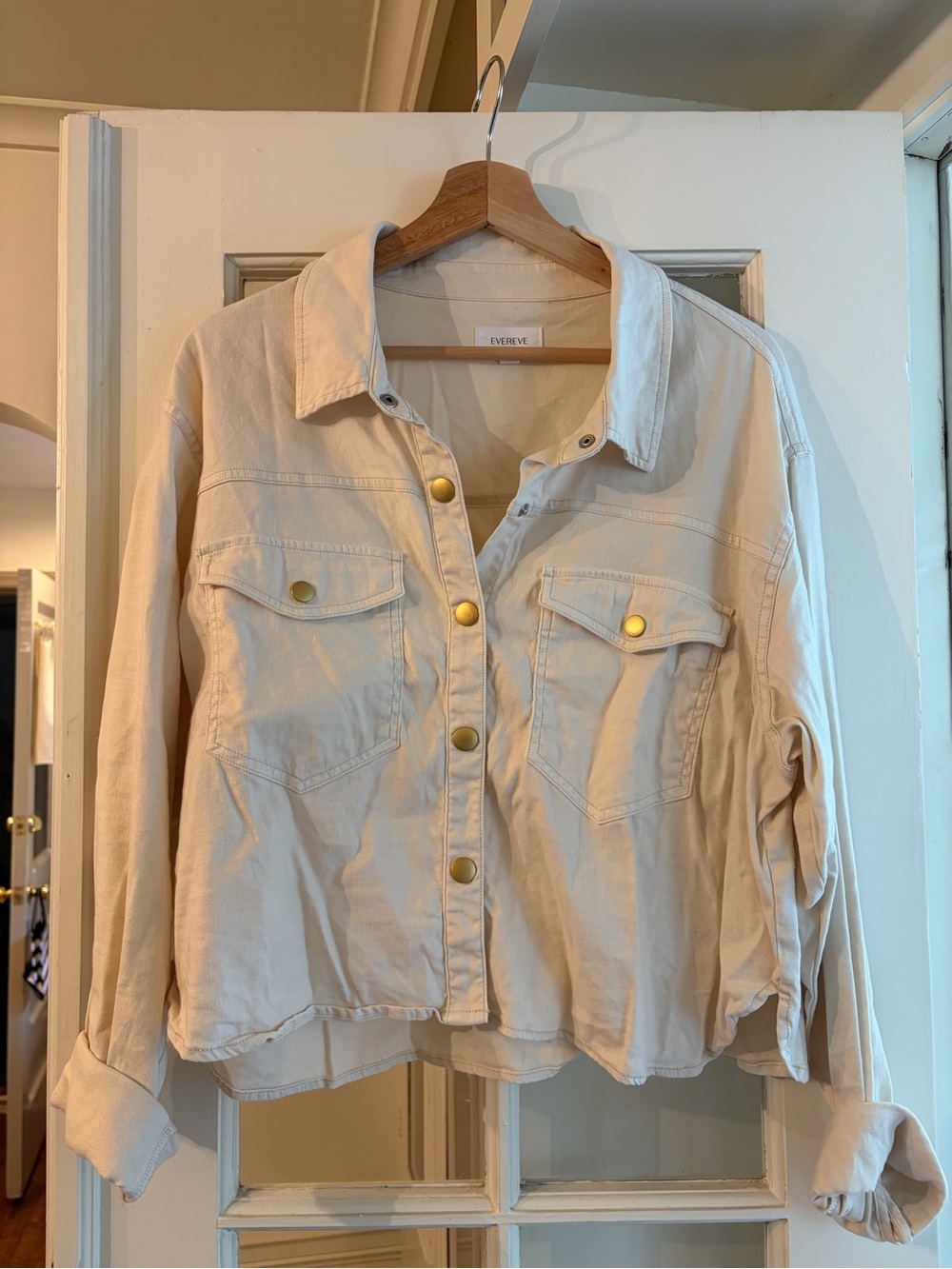 Evereve Cream Button-Front Utility Jacket with Gold Buttons